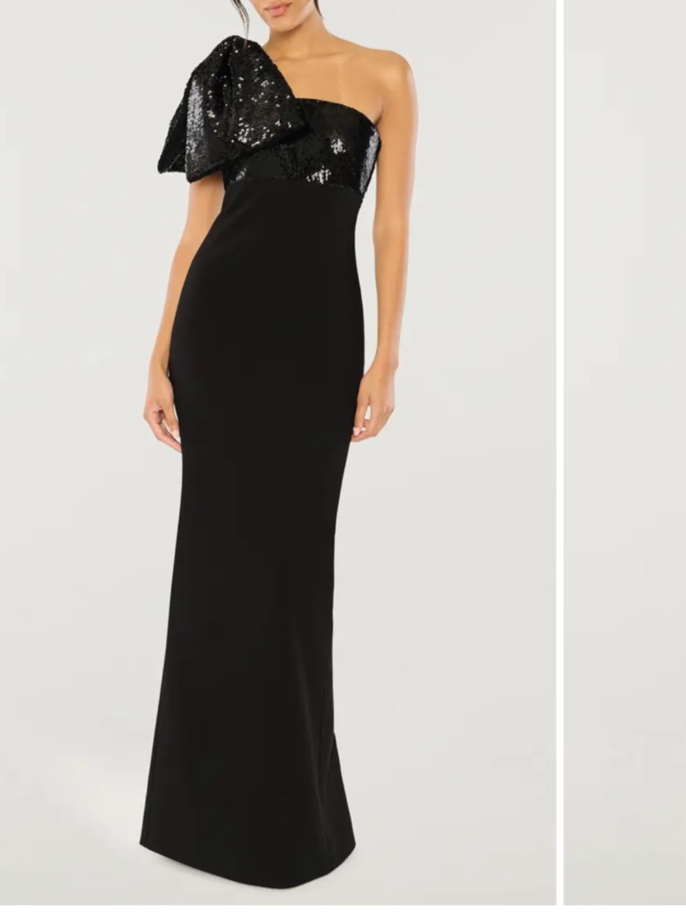 Likely Rora Black One-Shoulder Sequin Bow Gown